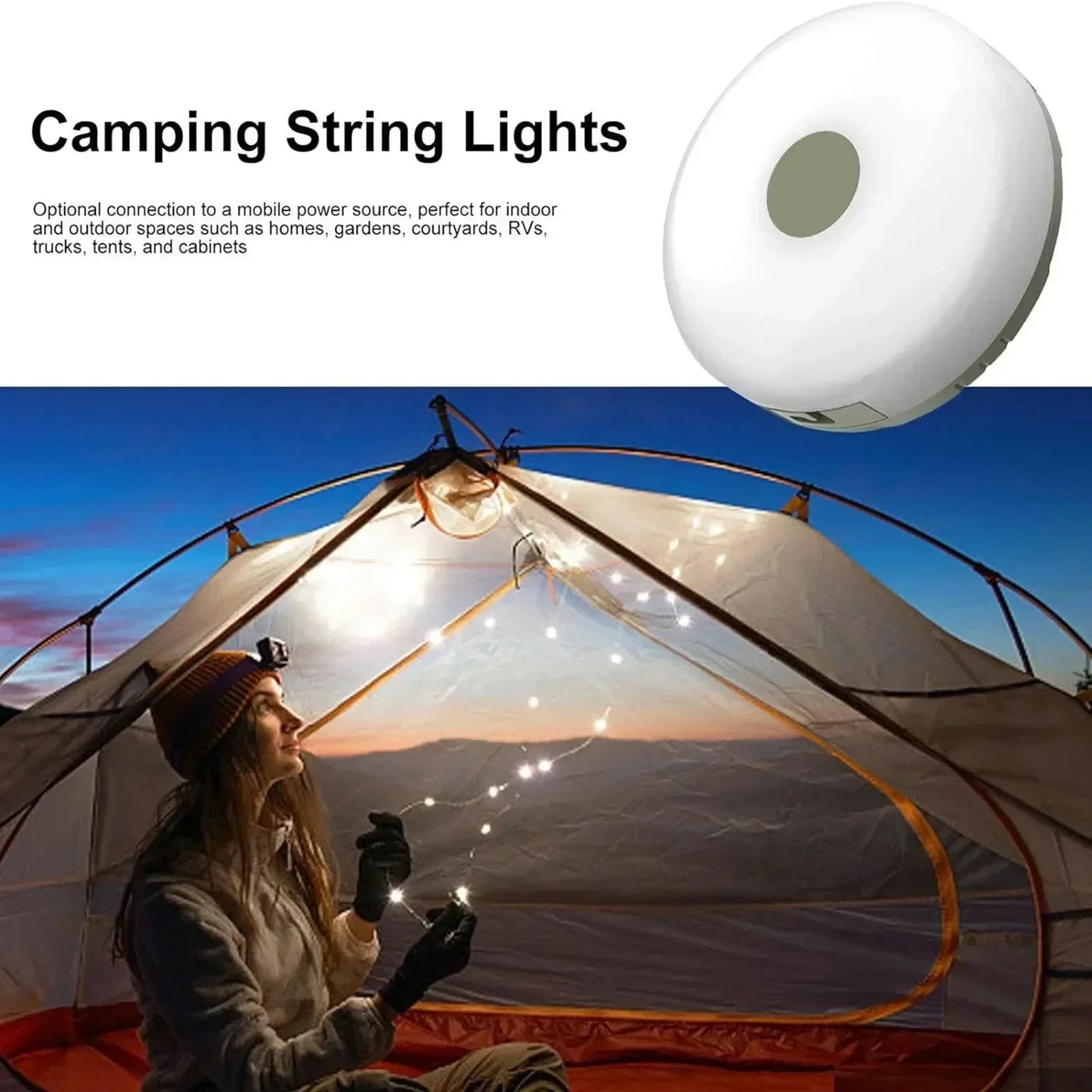 Solar-Powered Camping String Lights โ Warm & Decorative